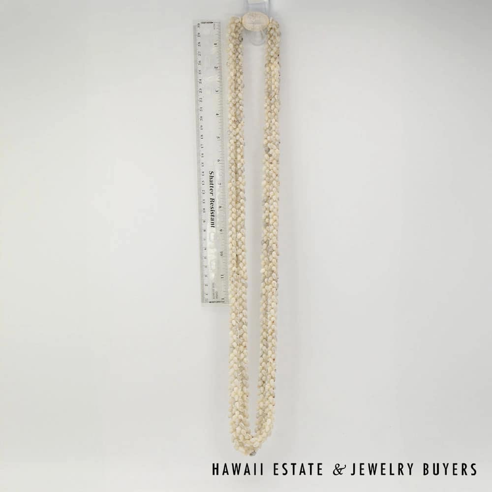 Three-Strand Ni'ihau Shell Lei: 38 inch Pikake Momi Uli Uli - Image 4