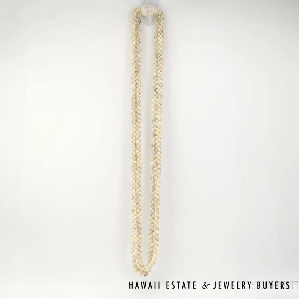 Three-Strand Ni'ihau Shell Lei: 38 inch Pikake Momi Uli Uli - Image 3