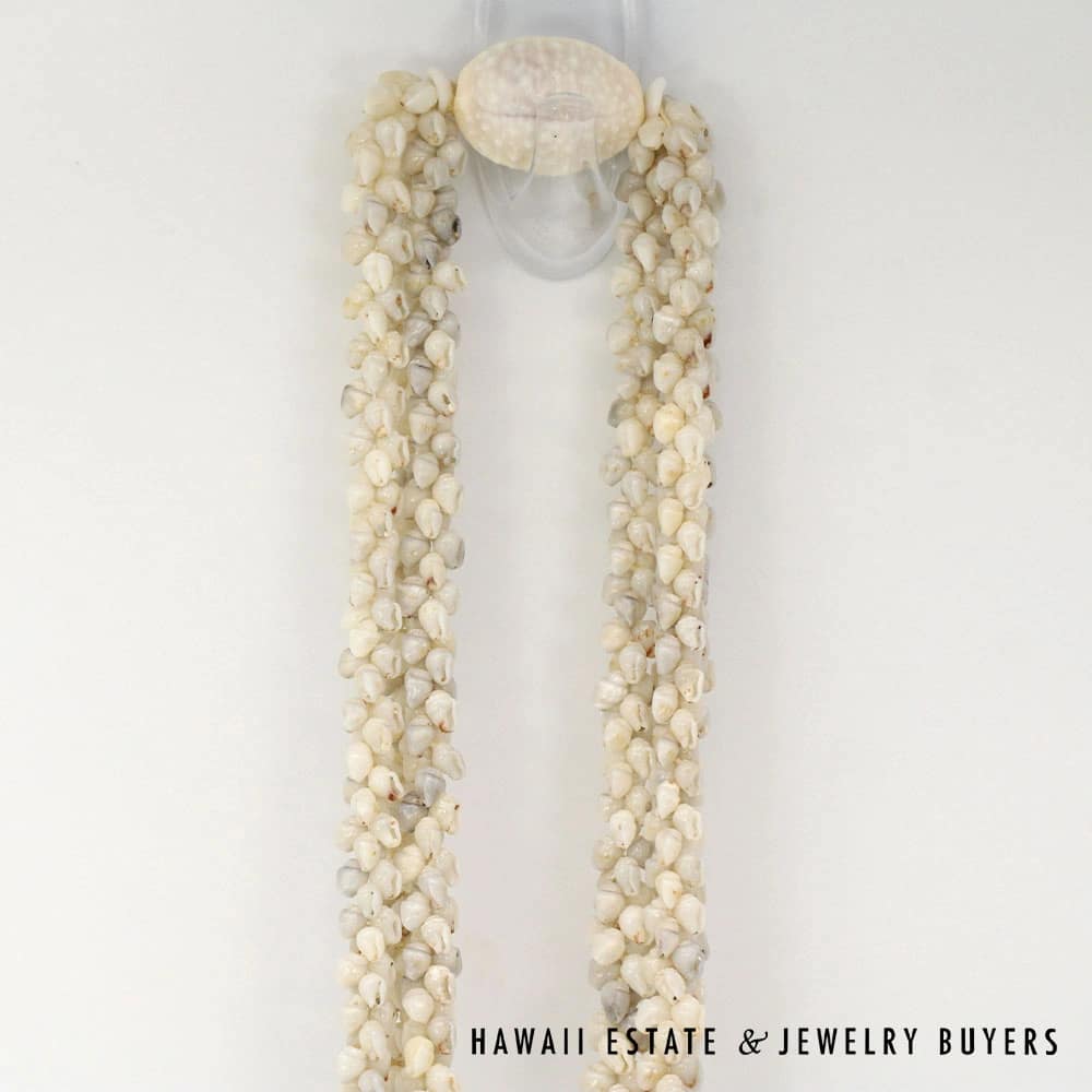 Three-Strand Ni'ihau Shell Lei: 38 inch Pikake Momi Uli Uli - Image 5