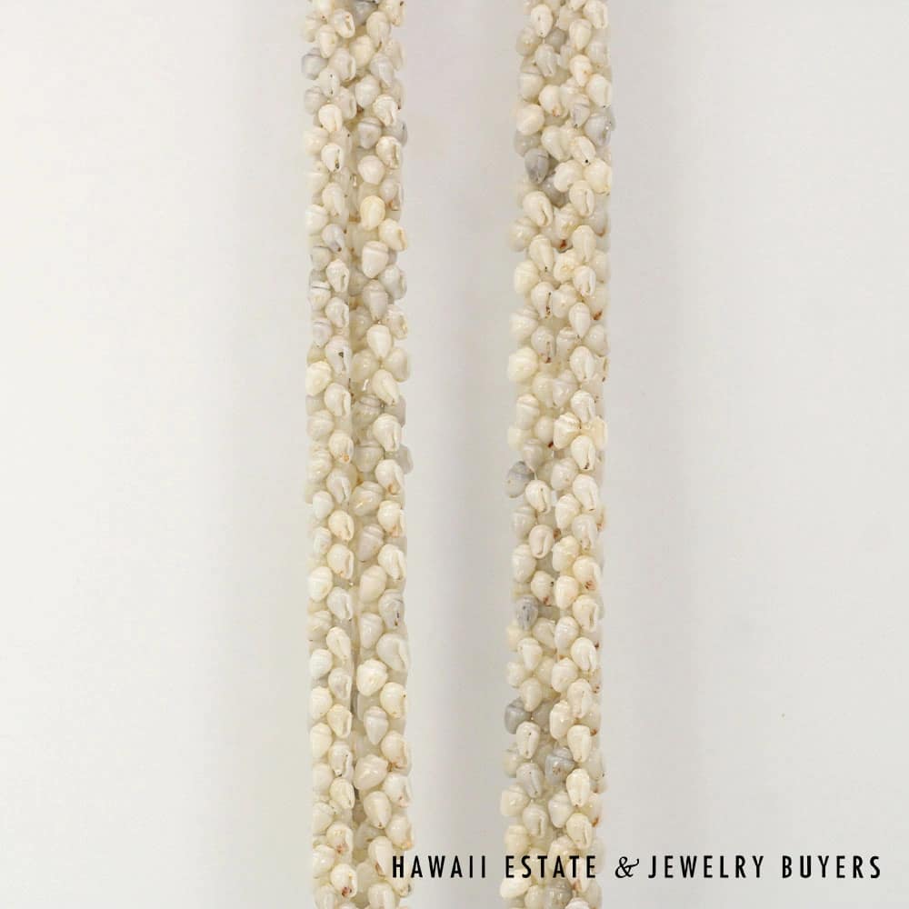 Three-Strand Ni'ihau Shell Lei: 38 inch Pikake Momi Uli Uli - Image 6