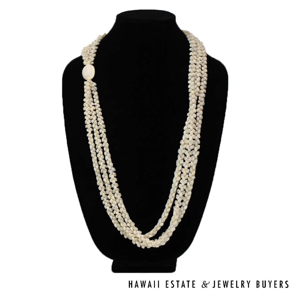 Three-Strand Ni'ihau Shell Lei: 38 inch Pikake Momi Uli Uli - Image 2