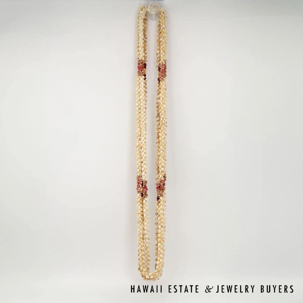 Three-Strand Ni'ihau Shell Lei: 38 inch Kipona Pikake Momi. - Image 3