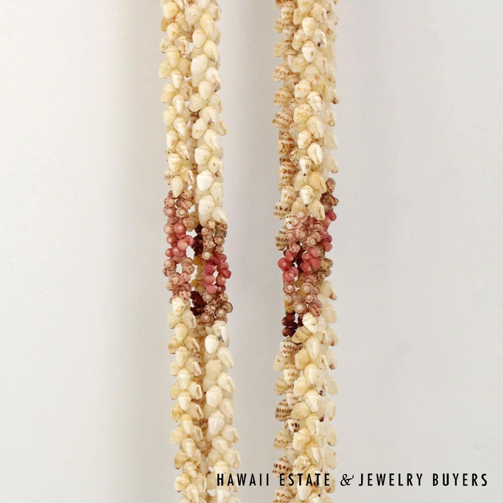 Three-Strand Ni'ihau Shell Lei: 38 inch Kipona Pikake Momi. - Image 7