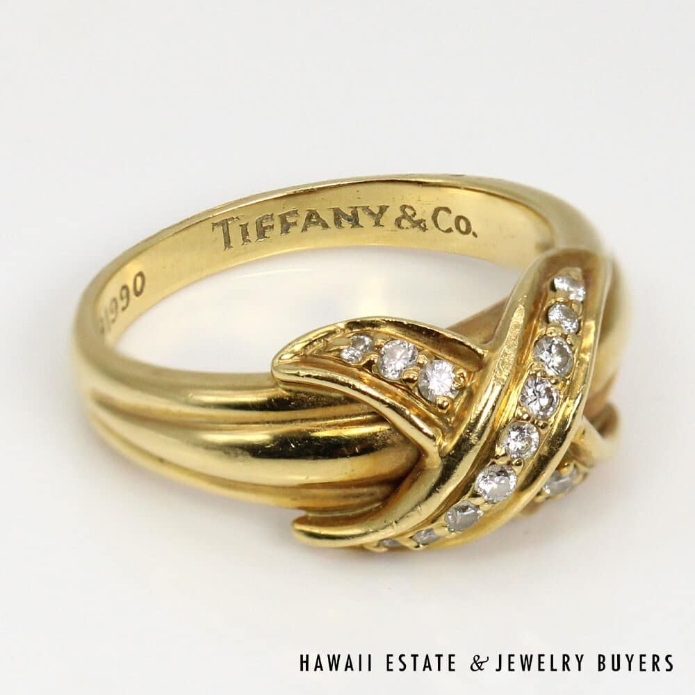 Tiffany & Co 18K Yellow Gold and Diamond Signature X Ring Size 6