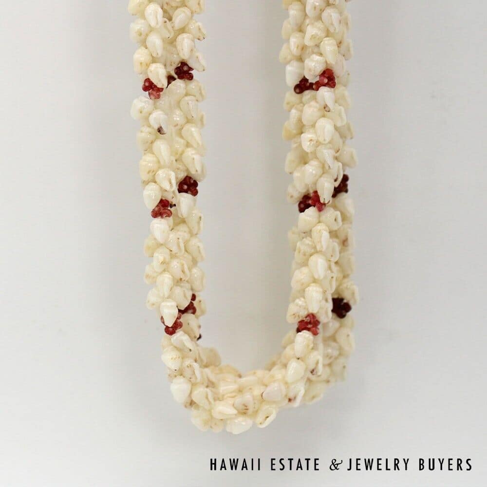 Three-Strand Ni'ihau Shell Lei and Earrings Set: Roselani 36 inches #HC070122-06 - Image 9