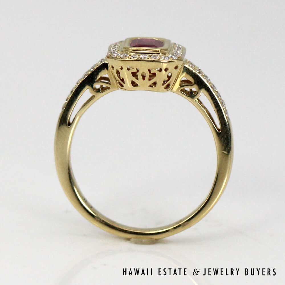 070821-4114K Yellow Gold Emerald Cut Ruby and Diamond Ring SIZE 7.5 #070821-41 - Image 3