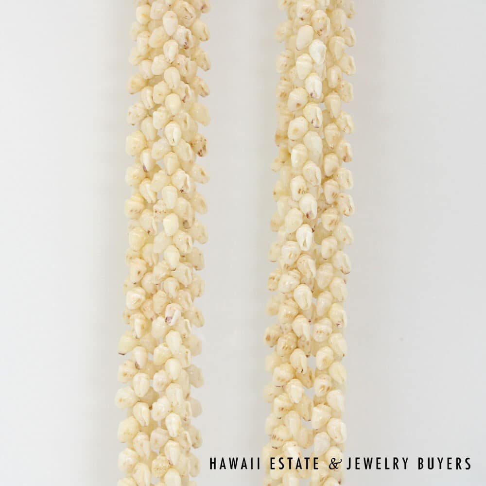 Three Strand Ni'ihau Shell Lei: Pikake Momi Lenalena 38 inches #2472-01 - Image 8