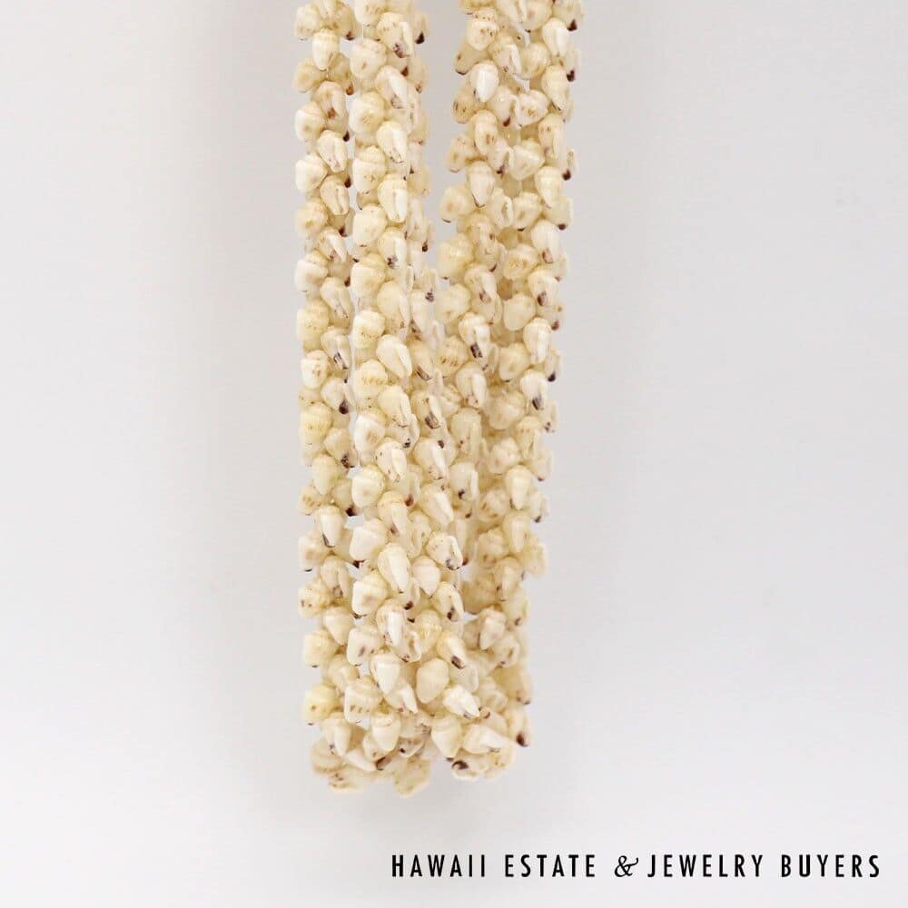 Three-Strand Ni'ihau Shell Lei: Pikake Momi Lenalena 36 inches #2835-01 - Image 8