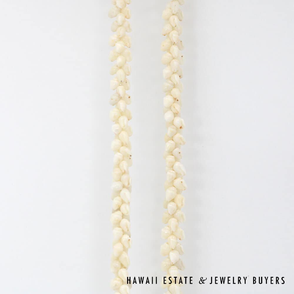 Single Strand Ni'ihau Shell Lei: Pikake Momi Ke'oke'o 30 inches #2723-01 - Image 6