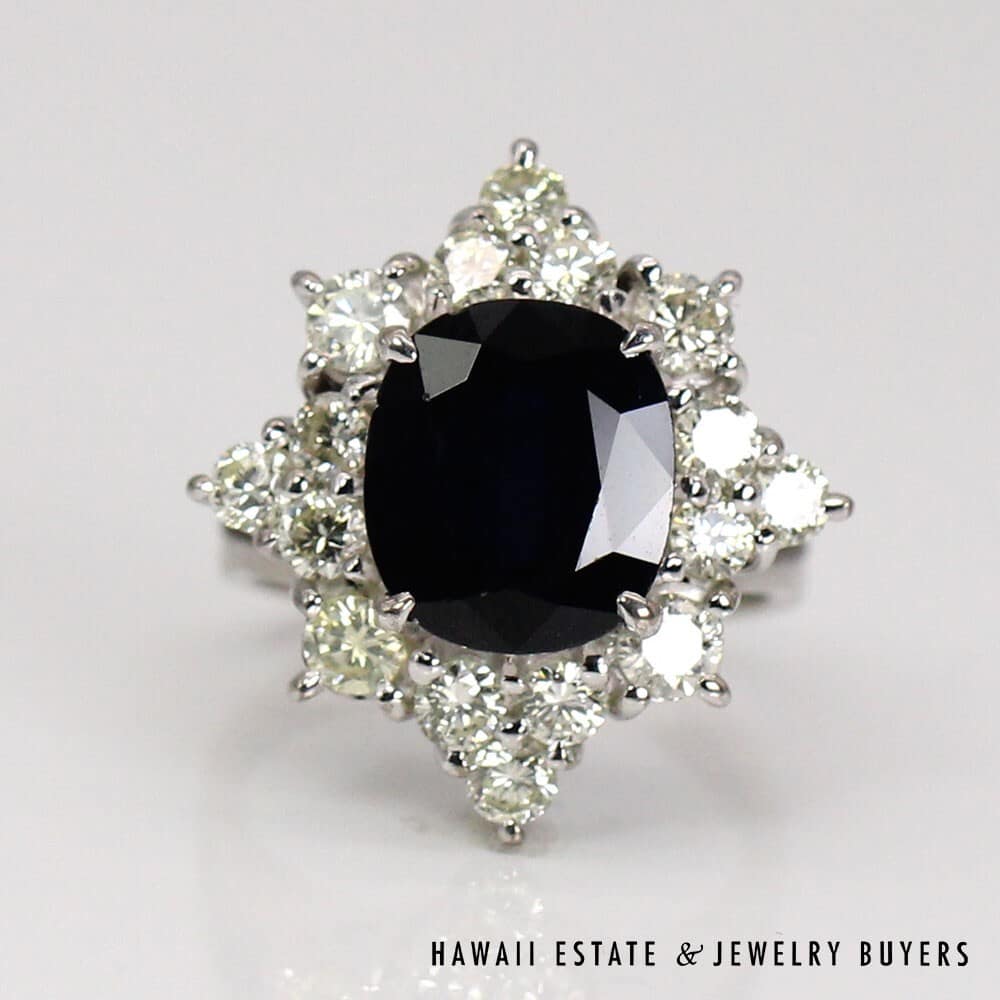 14K White Gold Thai Sapphire and Diamond Ring SIZE 4 #2827-19 - Image 6