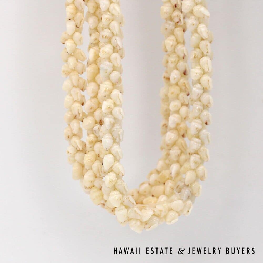 Three Strand Ni'ihau Shell Lei: Pikake Momi Lenalena 36 inches #2778-15 - Image 8