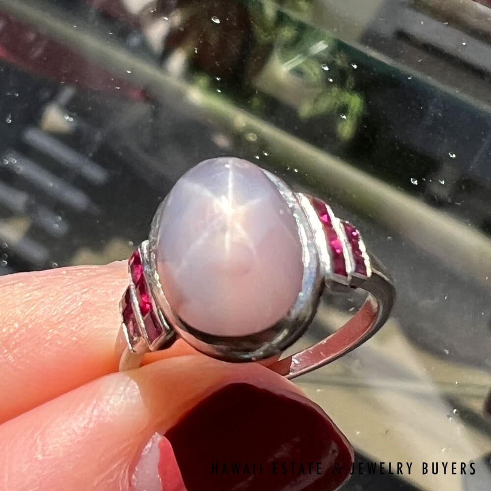 Platinum Lavender Star Sapphire and Ruby Ring SIZE 3 #2248-09 - Image 3