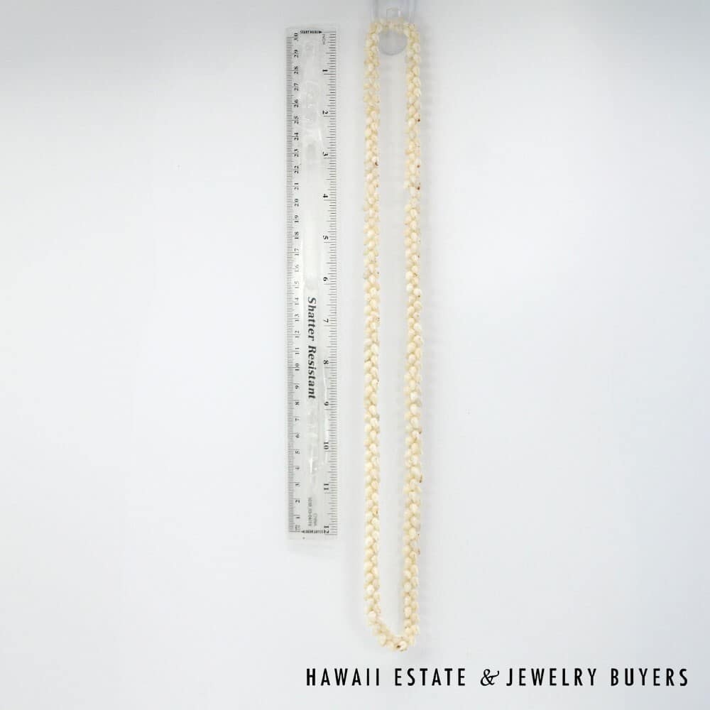 Single Strand Ni'ihau Shell Lei: Pikake Momi Ke'oke'o 30 inches #2723-01 - Image 4