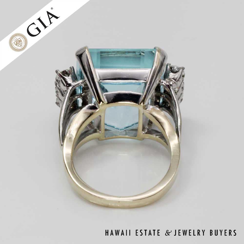 GIA 14.1g 14KWG 24.28ct AQUAMARINE AND 1ctw DIAMOND RING SIZE 7.5 - Image 5