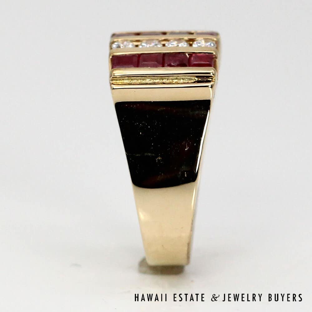 14K Yellow Gold Ruby and Diamond Channel Set Ring SIZE 7.5 #SC021722-01 - Image 6