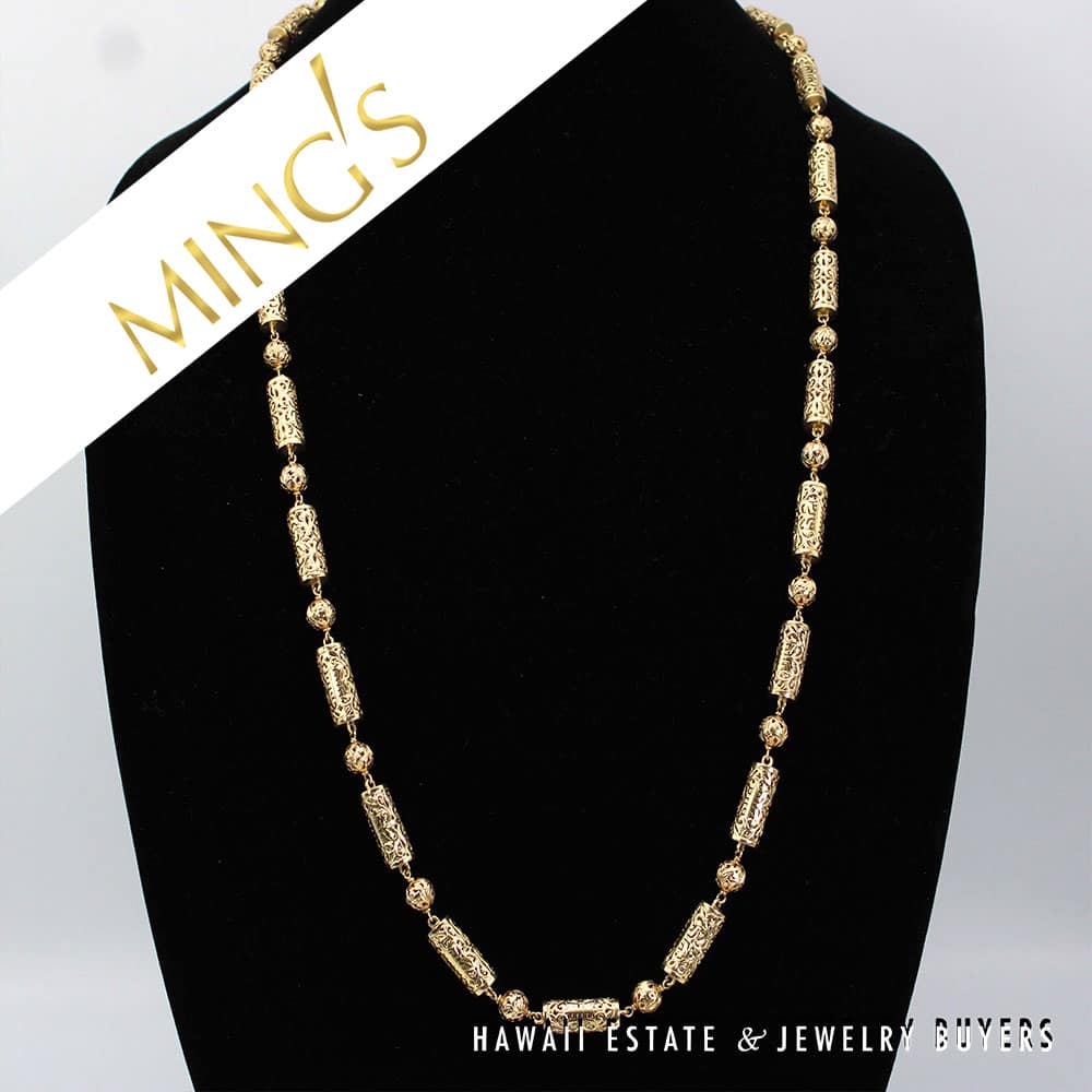 Ming's 77.9g 14KYG Ball & Cylinder Shou Necklace 33" Length - Image 2