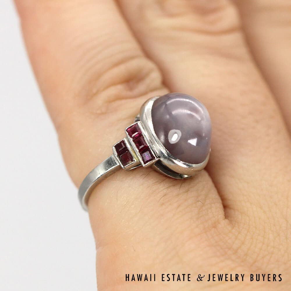 Platinum Lavender Star Sapphire and Ruby Ring SIZE 3 #2248-09 - Image 5