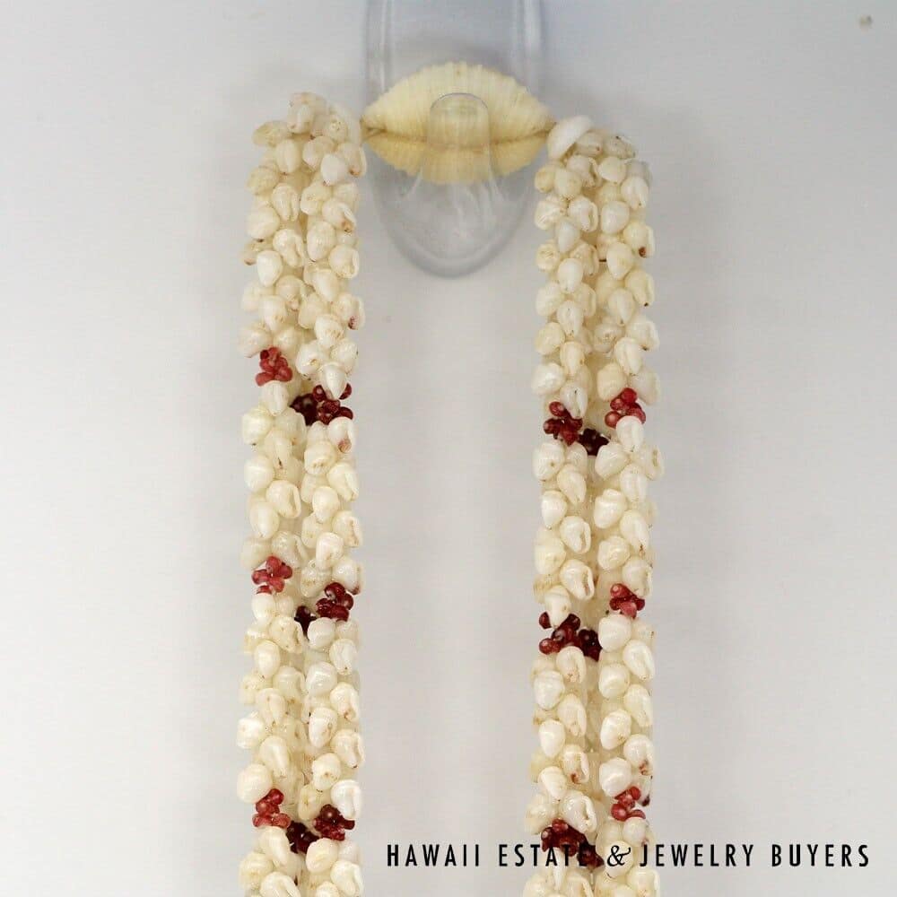 Three-Strand Ni'ihau Shell Lei and Earrings Set: Roselani 36 inches #HC070122-06 - Image 6