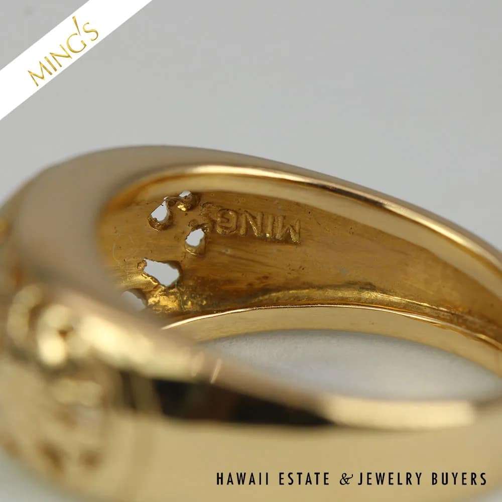 MING'S BIRD IN PLUM 9mm 4g 14K YELLOW GOLD DOME RING SIZE 6 - Image 3