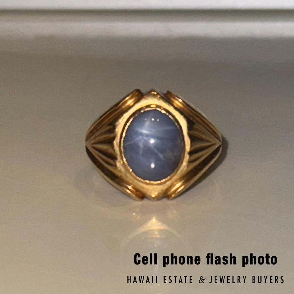 5ct Blue Star Sapphire 22K Yellow Gold 9.2g Ring Size 7 - Hawaii