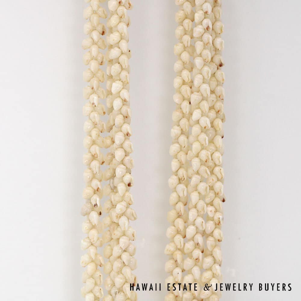 Three Strand Ni'ihau Shell Lei: Pikake Momi Ke'oke'o 39 inches #2955-03 - Image 6
