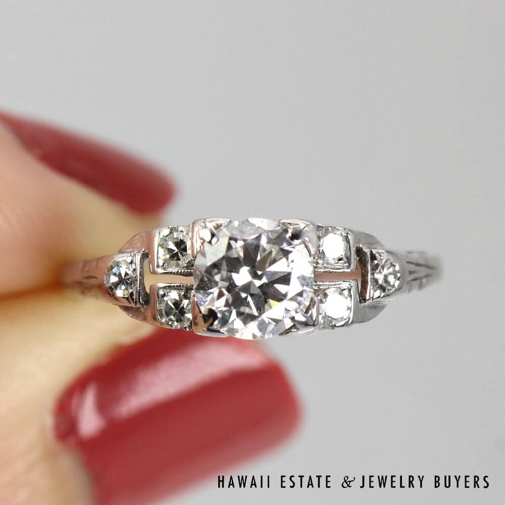 1920s 14K White Gold & Old European Diamond Engagement Ring SIZE 4.5 #2809-01 - Image 7