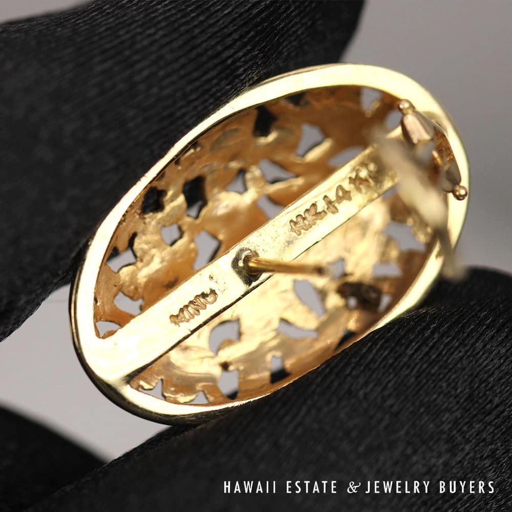 Ming's Hawaii Bird in Plum Oval Pierced Omega Clip Earrings w/ Box - Image 2