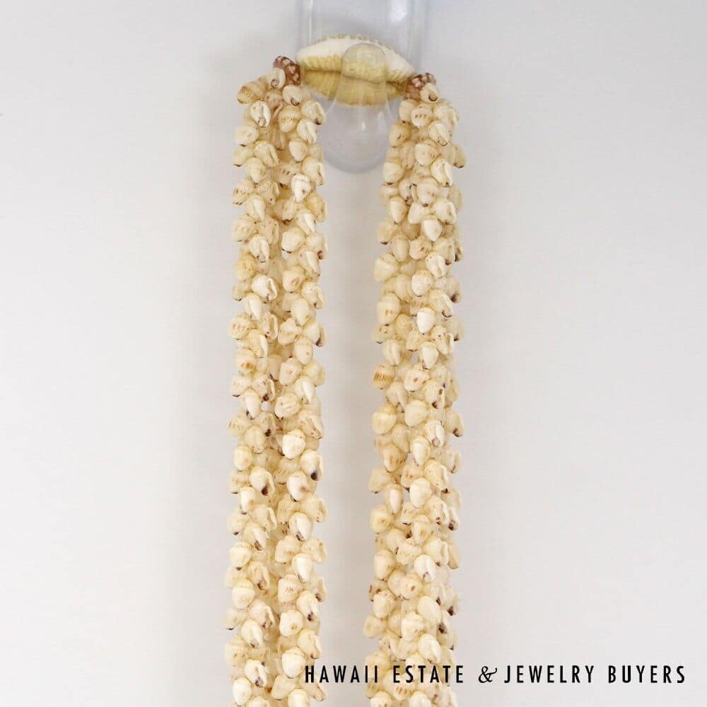 Three-Strand Ni'ihau Shell Lei: Pikake Momi Lenalena 36 inches #2835-01 - Image 5