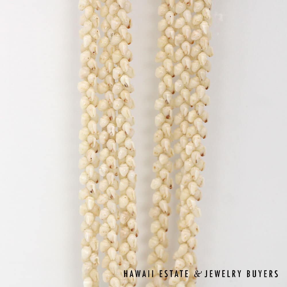 Three Strand Ni'ihau Shell Lei: Pikake Momi Ke'oke'o 39 inches #2955-03 - Image 7