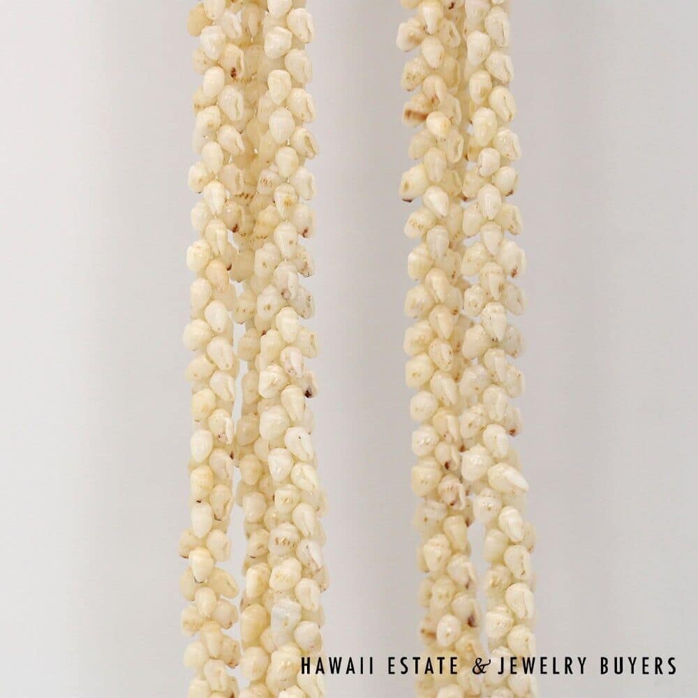 Three Strand Ni'ihau Shell Lei: Pikake Momi Lenalena 36 inches #2778-15 - Image 7