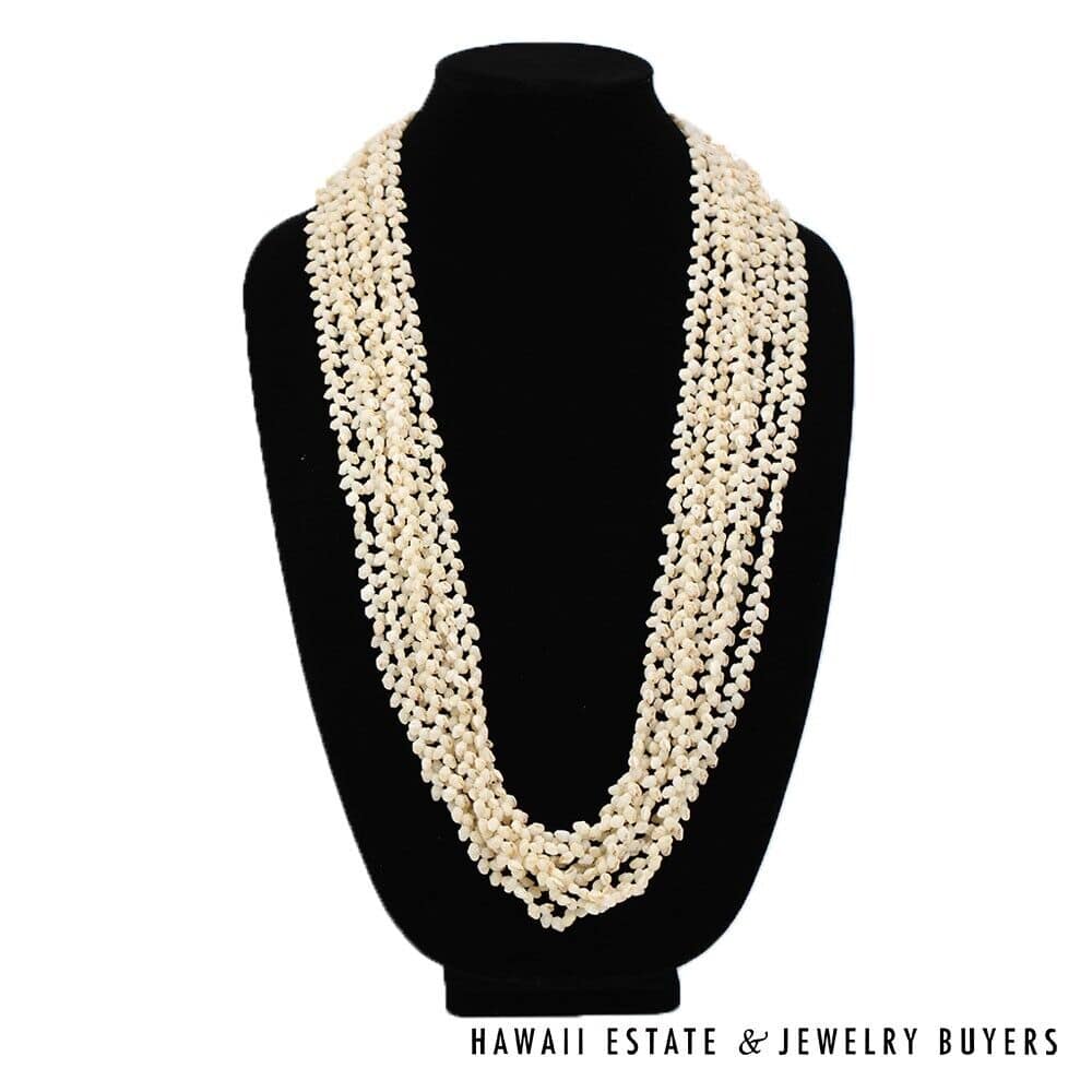Eight-Strand Ni'ihau Shell Lei: Ginger Momi Ke'oke'o 36 inches #RM112420-02