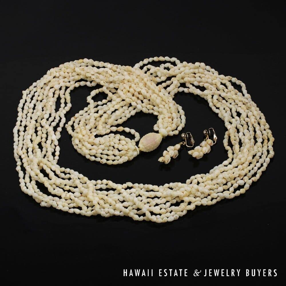 Ten-Strand Ni'ihau Shell Wedding Lei: Pololei Momi Ke'oke'o 36 inches #2741-01 - Image 3