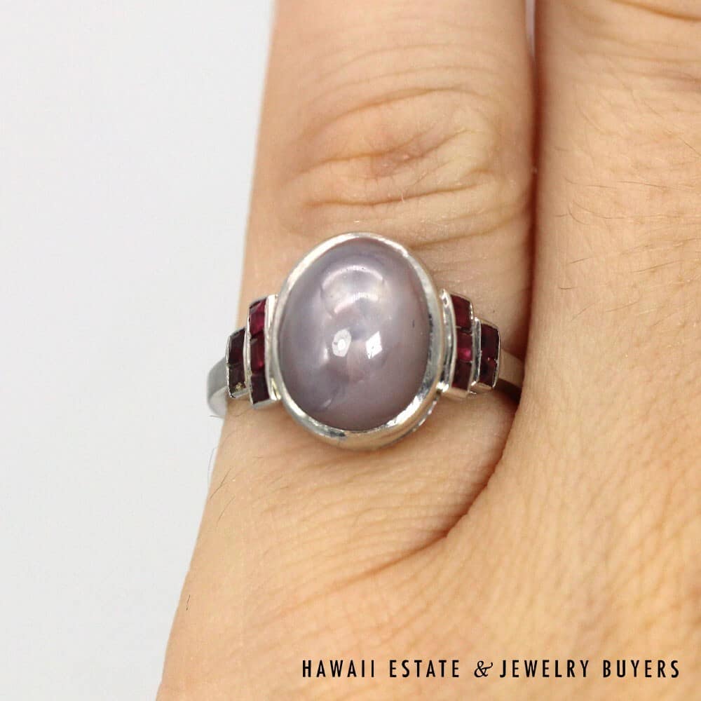 Platinum Lavender Star Sapphire and Ruby Ring SIZE 3 #2248-09 - Image 4