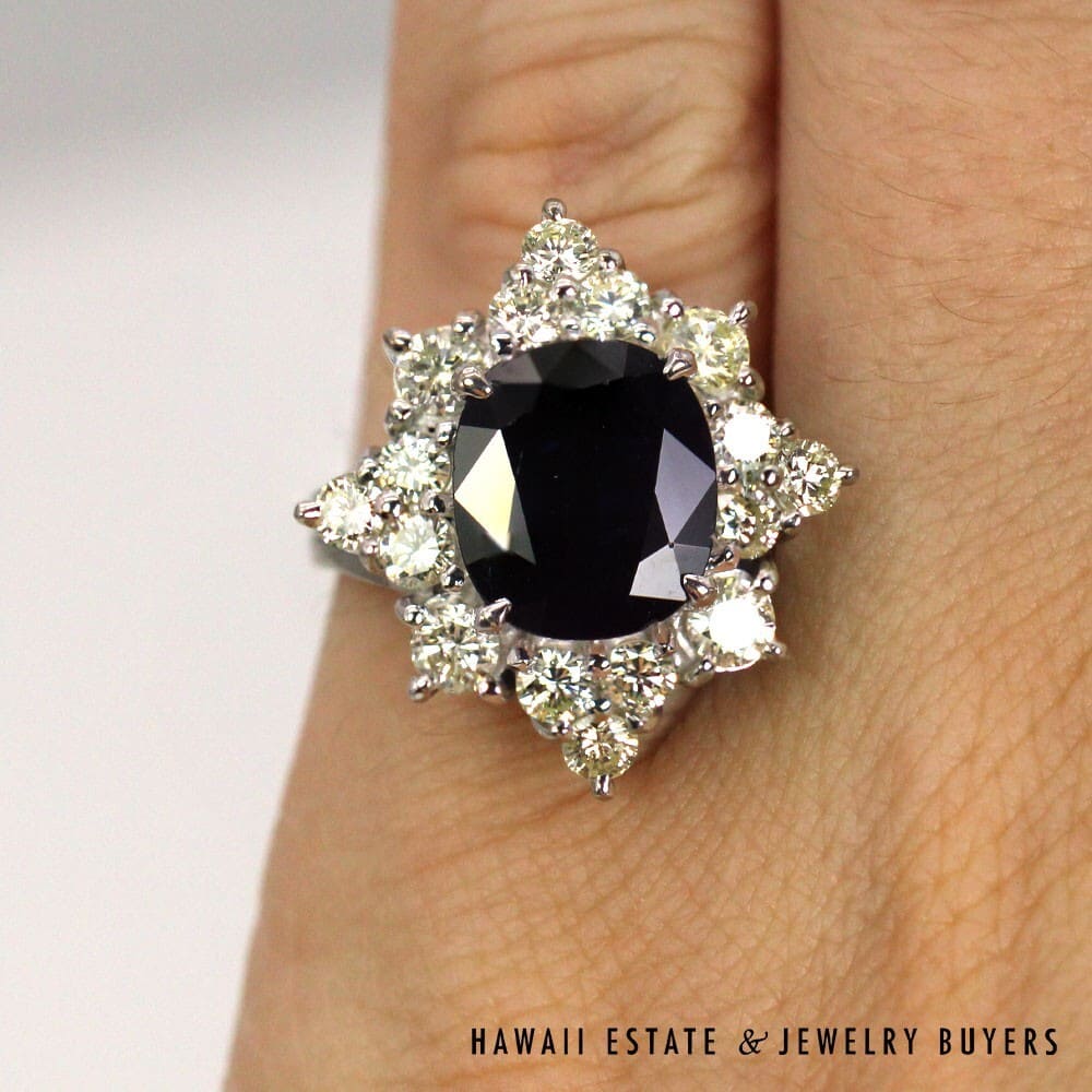 14K White Gold Thai Sapphire and Diamond Ring SIZE 4 #2827-19 - Image 3