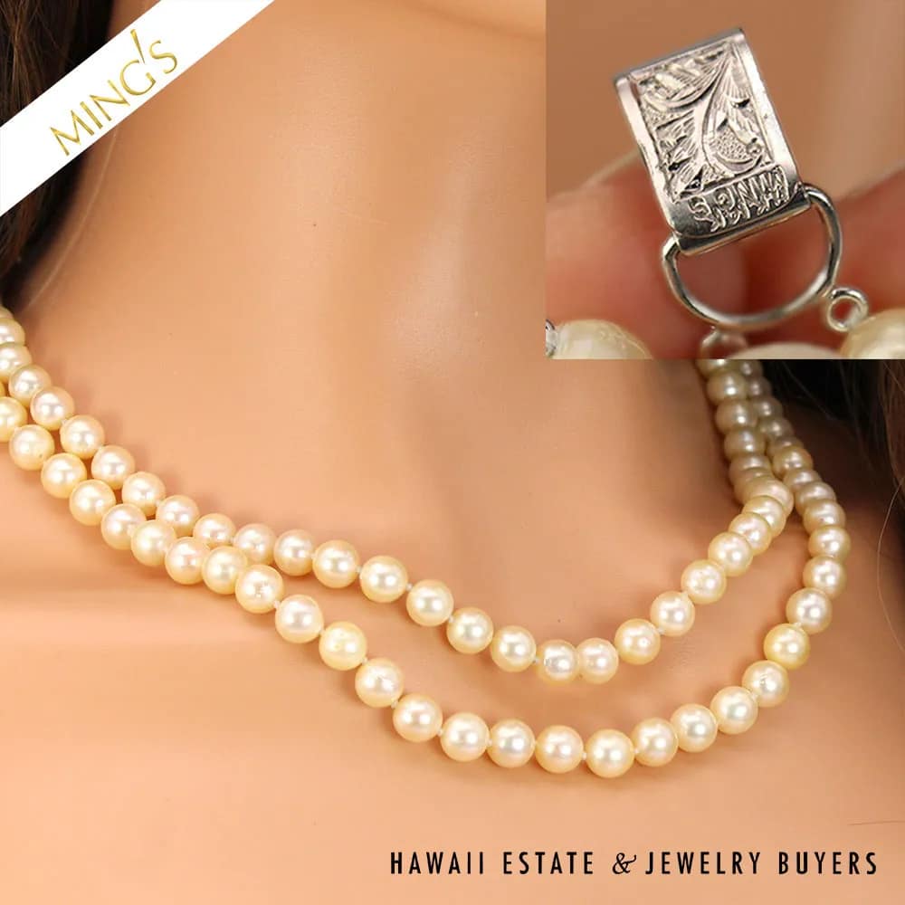 Ming's Double Strand Cultured Pearls 7.5-8mm with 14K White Gold Clasp, 20/21"