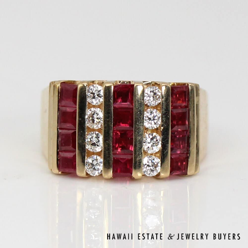 14K Yellow Gold Ruby and Diamond Channel Set Ring SIZE 7.5 #SC021722-01 - Image 4