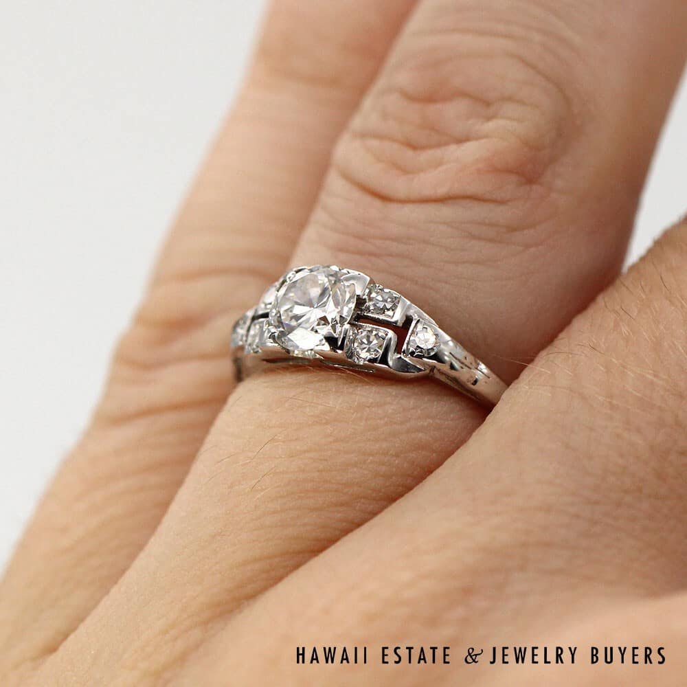 1920s 14K White Gold & Old European Diamond Engagement Ring SIZE 4.5 #2809-01 - Image 2