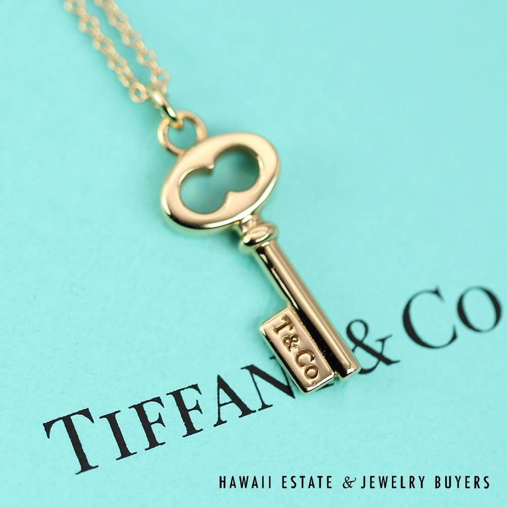 Tiffany & Co Oval Key 18K Yellow Gold Pendant Necklace w/ Box