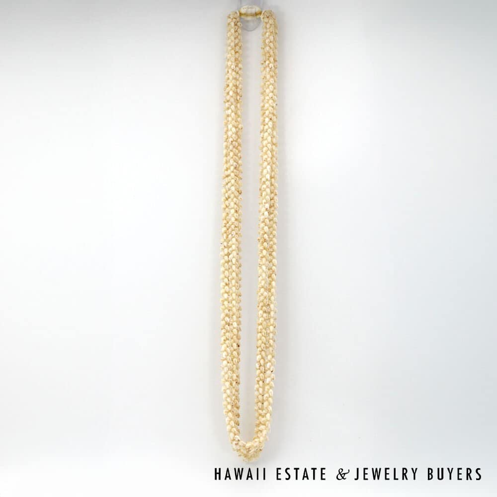 Three Strand Ni'ihau Shell Lei: Pikake Momi Lenalena 38 inches #2472-01 - Image 3