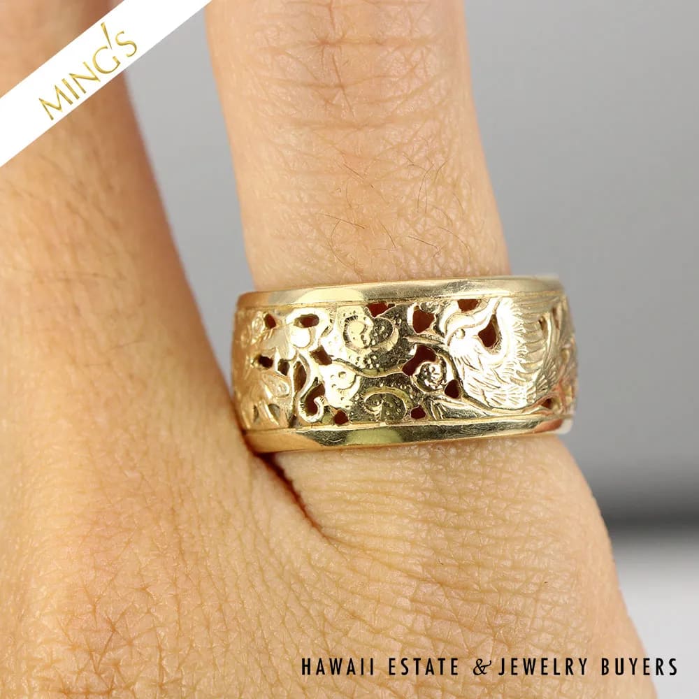 MINGS DUELING PHOENIX & DRAGON 10mm 5.7g 14K YELLOW GOLD FULL