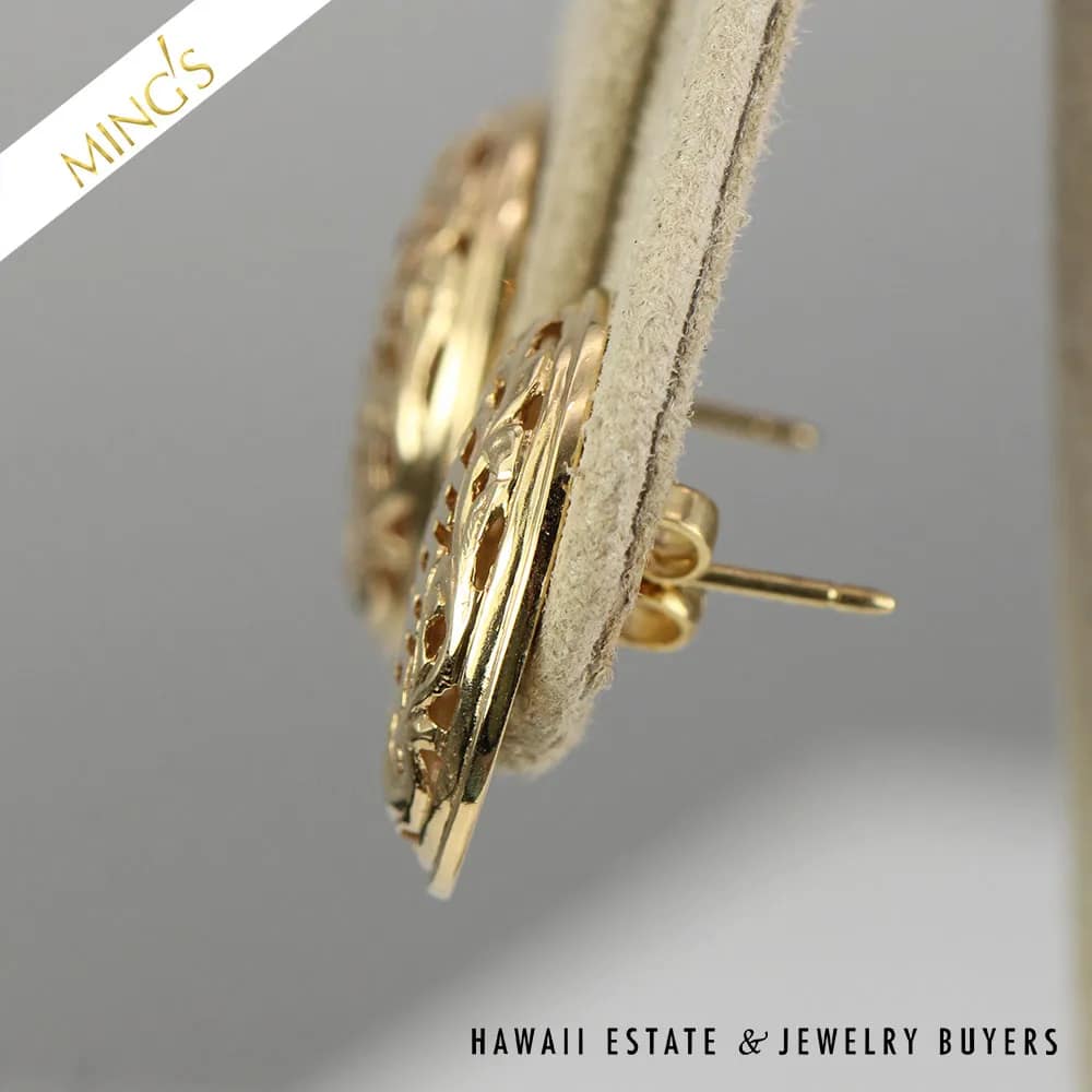 MING'S CHINESE CHARACTER OVAL 5.3g 14K YELLOW GOLD POST EARRINGS - Image 3