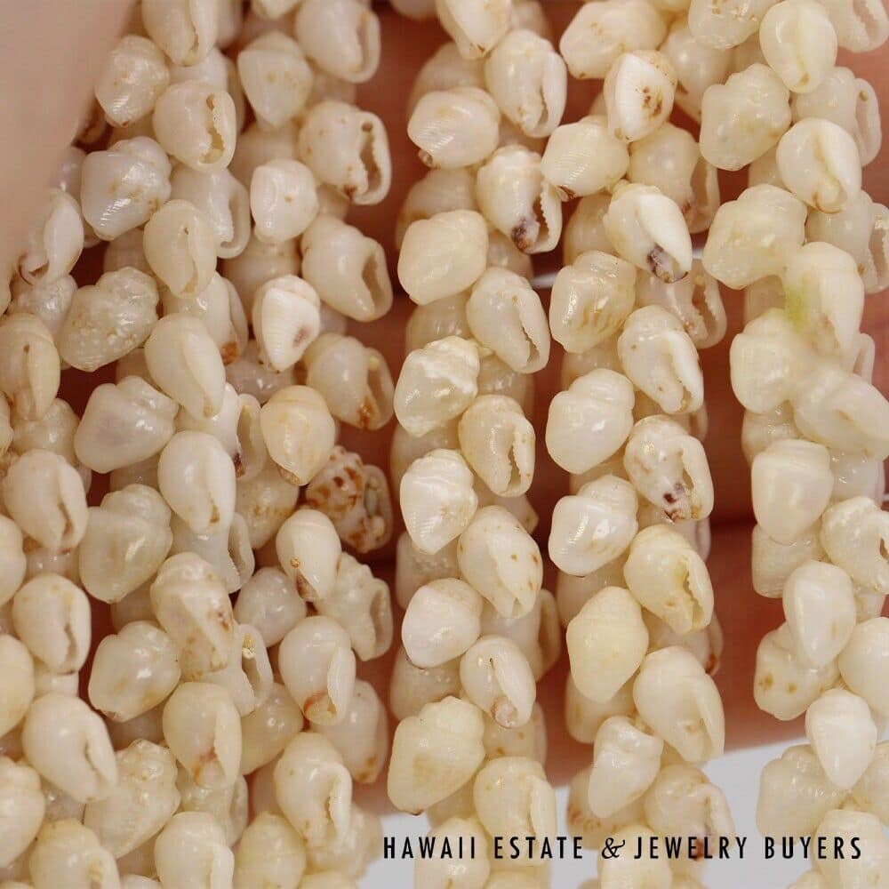 Three Strand Ni'ihau Shell Lei: Pikake Momi Lenalena 36 inches #2778-15 - Image 9