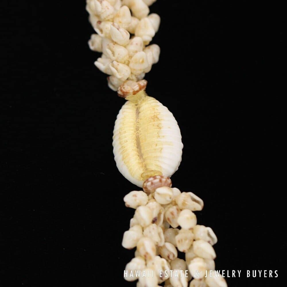 Three-Strand Ni'ihau Shell Lei: Pikake Momi Lenalena 36 inches #2835-01 - Image 12