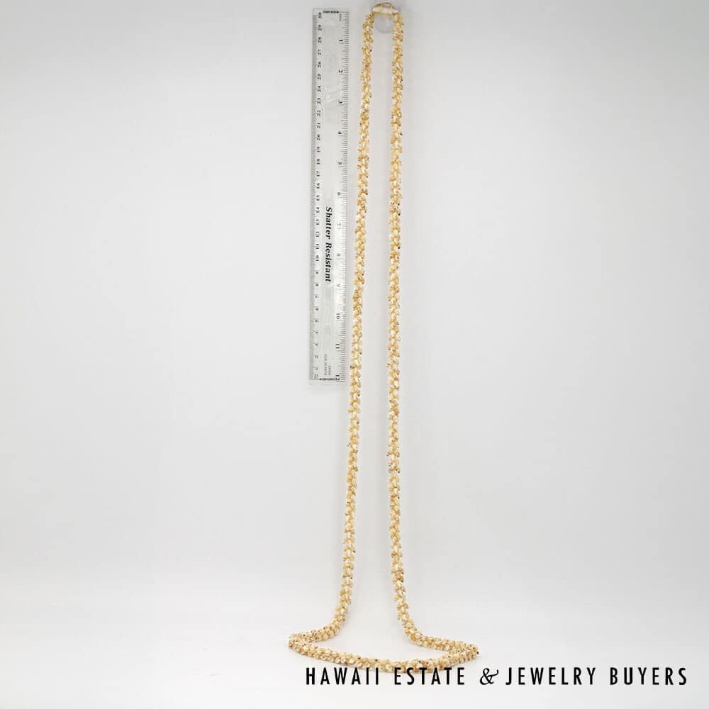 Single-Strand Ni'ihau Shell Lei: Pikake Momi Lenalena 62 inches #2778-19 - Image 3