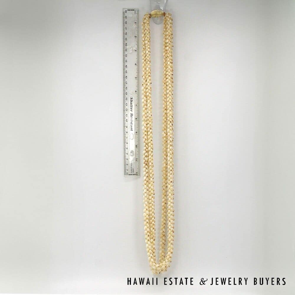 3-Strand Ni'ihau Shell Lei: Pikake Momi Lenalena 36 inches #KP042921-01 - Image 2