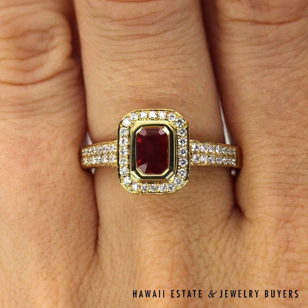 070821-4114K Yellow Gold Emerald Cut Ruby and Diamond Ring SIZE 7.5 #070821-41 - Image 8