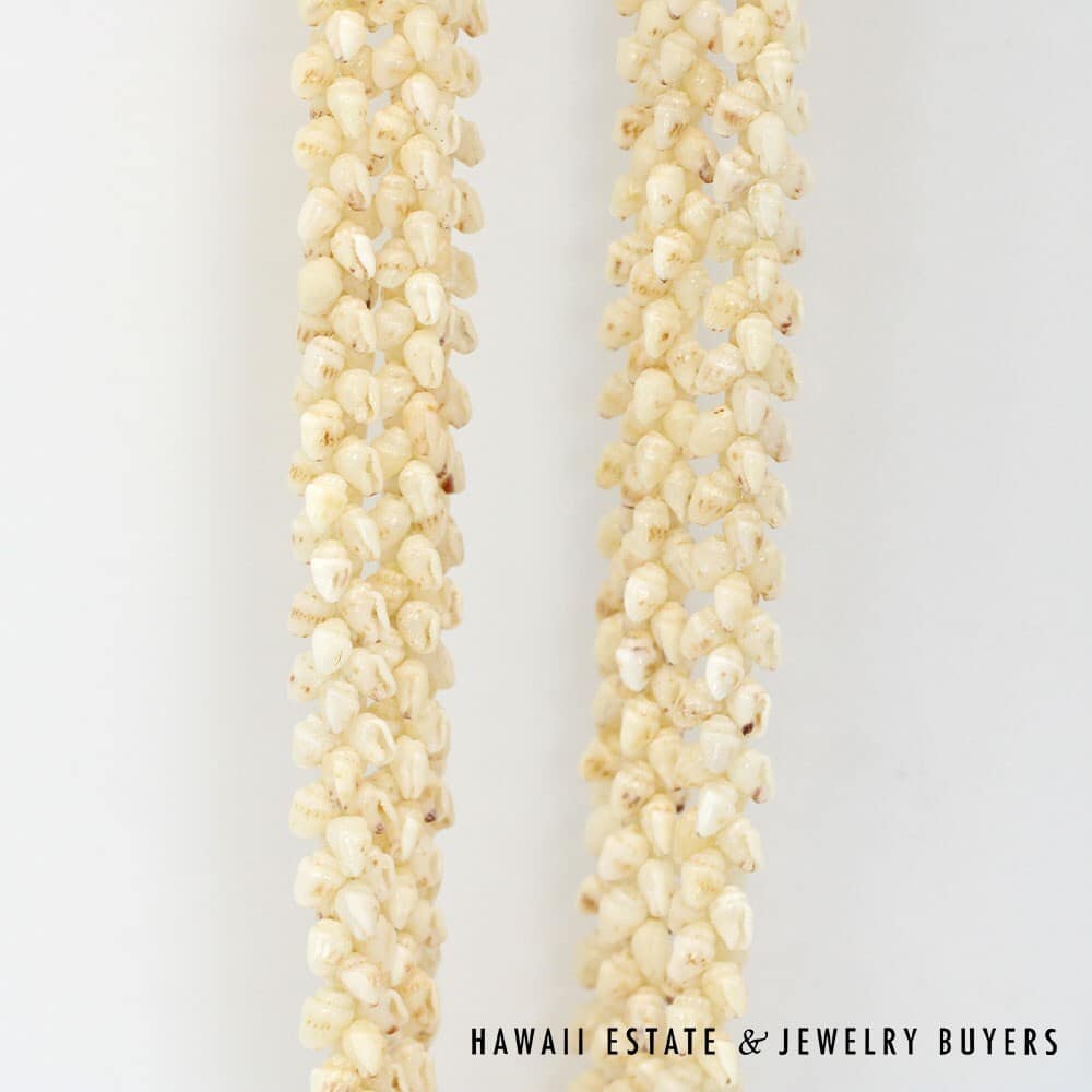 Three Strand Ni'ihau Shell Lei: Pikake Momi Lenalena 38 inches #2472-01 - Image 7
