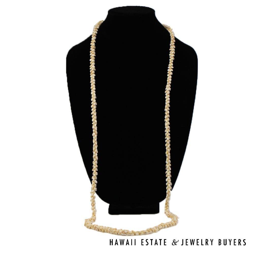 Single-Strand Ni'ihau Shell Lei: Pikake Momi Lenalena 62 inches #2778-19