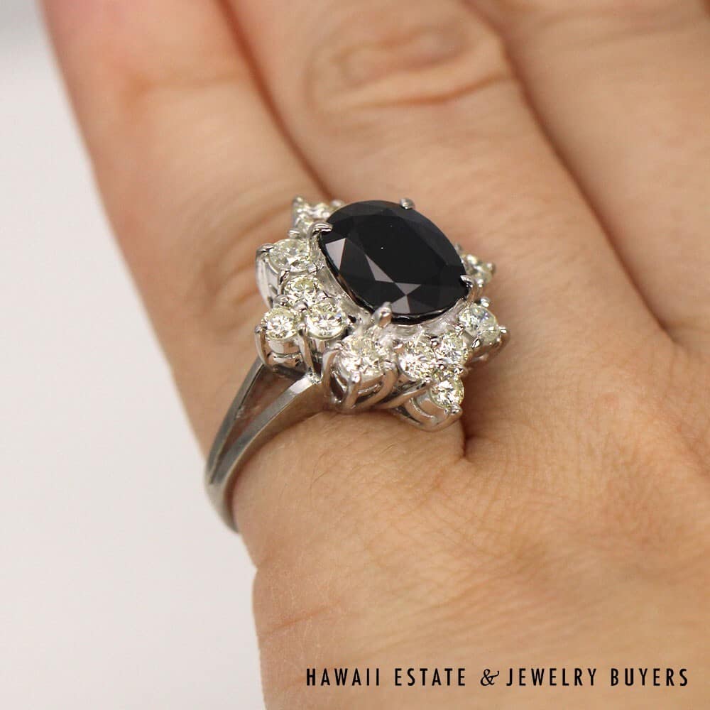 14K White Gold Thai Sapphire and Diamond Ring SIZE 4 #2827-19 - Image 2