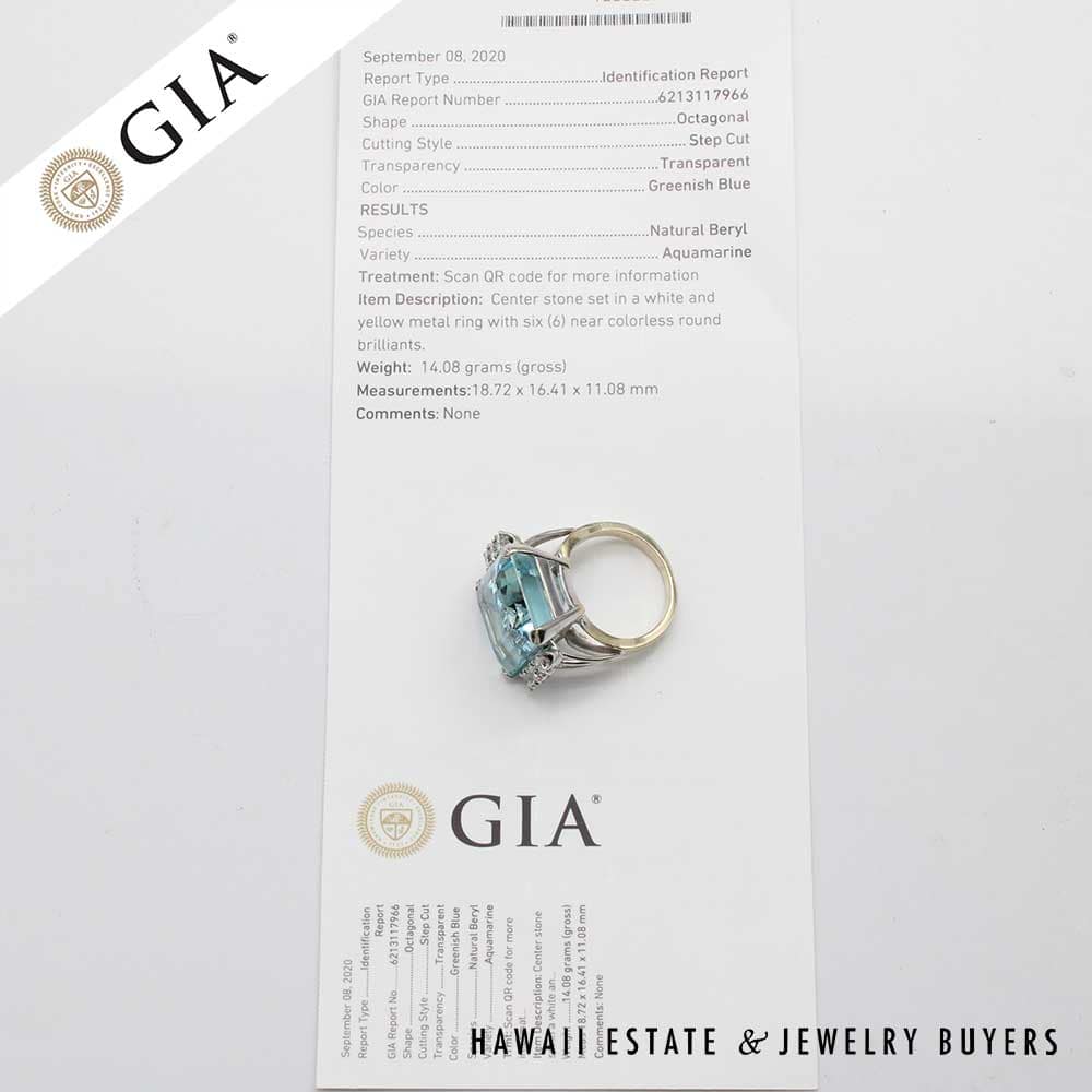 GIA 14.1g 14KWG 24.28ct AQUAMARINE AND 1ctw DIAMOND RING SIZE 7.5 - Image 11